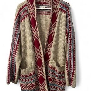 Lucky Brand Red Blue and Cream Patterned Cardigan